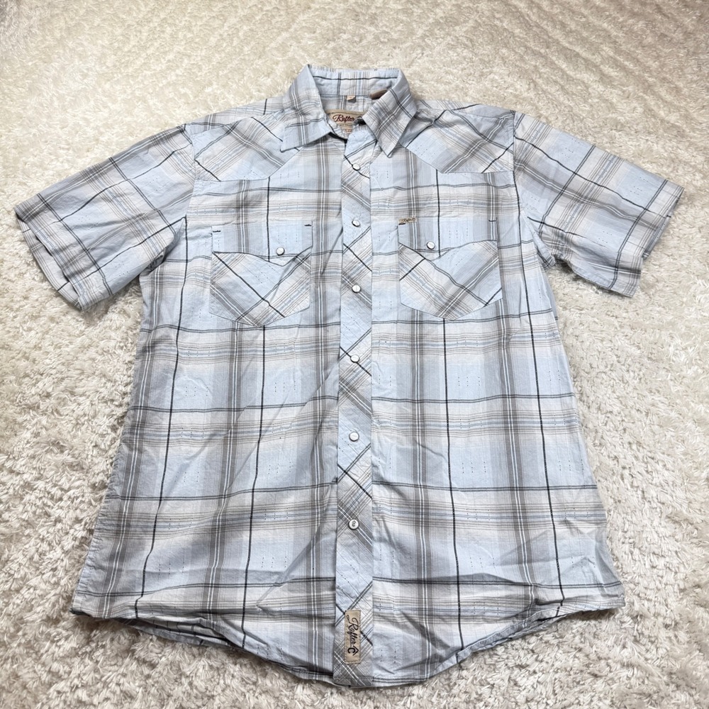 Rafter C Cowboy Western Shirt Men's Medium Plaid Short Sleeve Pearl Snap Cowboy